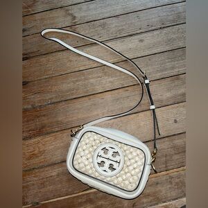 Tory Burch Perry Bombé Mini Straw Camera Crossbody Bag Purse